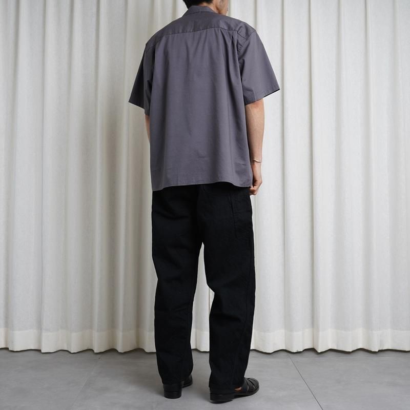 25S/SۡCIOTA  OPEN COLLAR SHORT SLEEVE SHIRT / BLUE GRAY