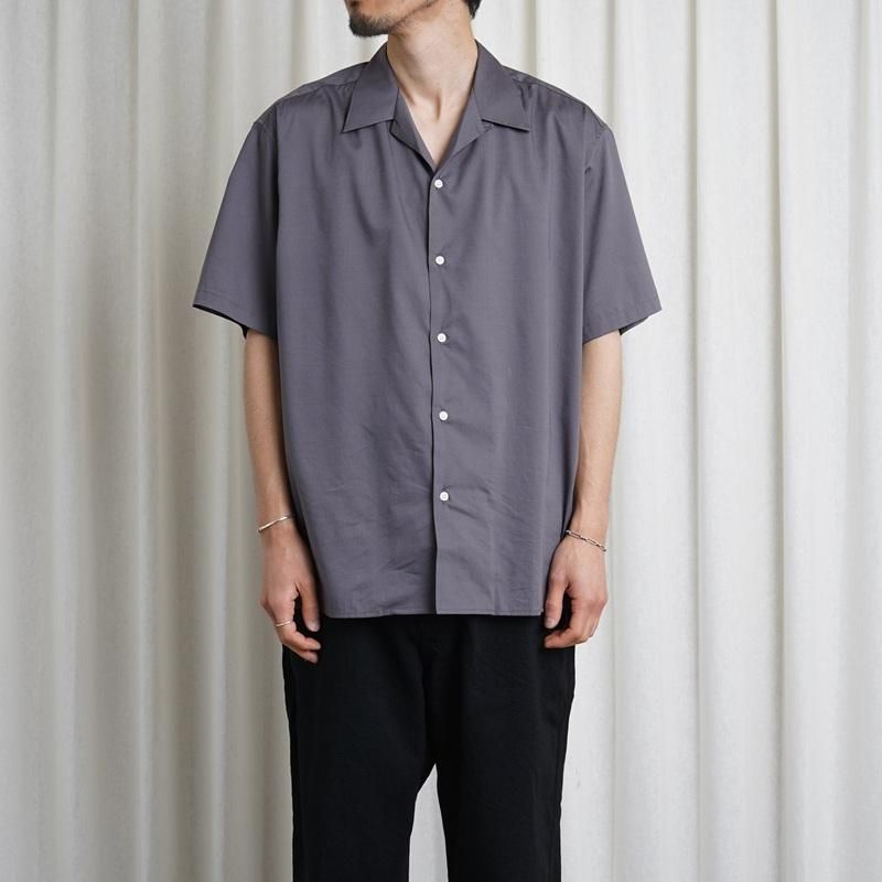 25S/SۡCIOTA  OPEN COLLAR SHORT SLEEVE SHIRT / BLUE GRAY