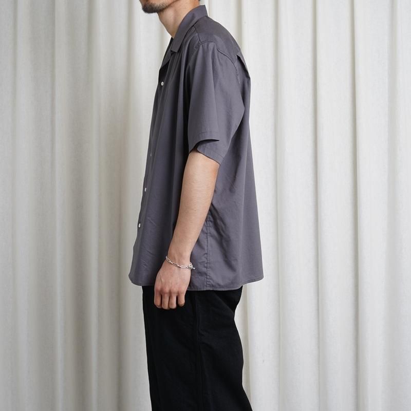 25S/SۡCIOTA  OPEN COLLAR SHORT SLEEVE SHIRT / BLUE GRAY