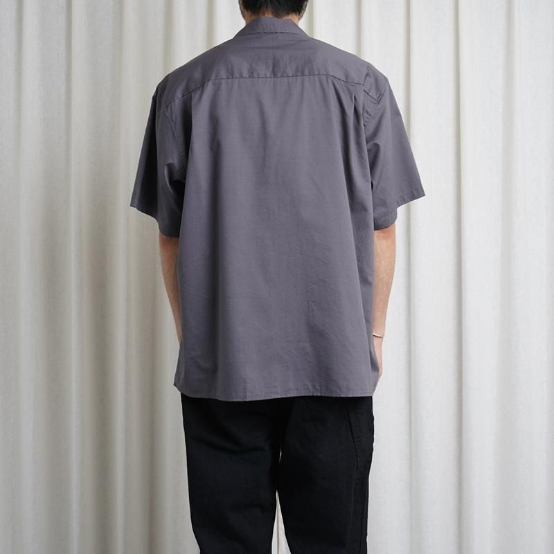 25S/SۡCIOTA  OPEN COLLAR SHORT SLEEVE SHIRT / BLUE GRAY