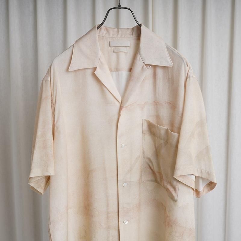 25S/SۡYOKE 衼 LANDSCAPE PRINTED OPEN COLLAR SHIRT / BEIGE