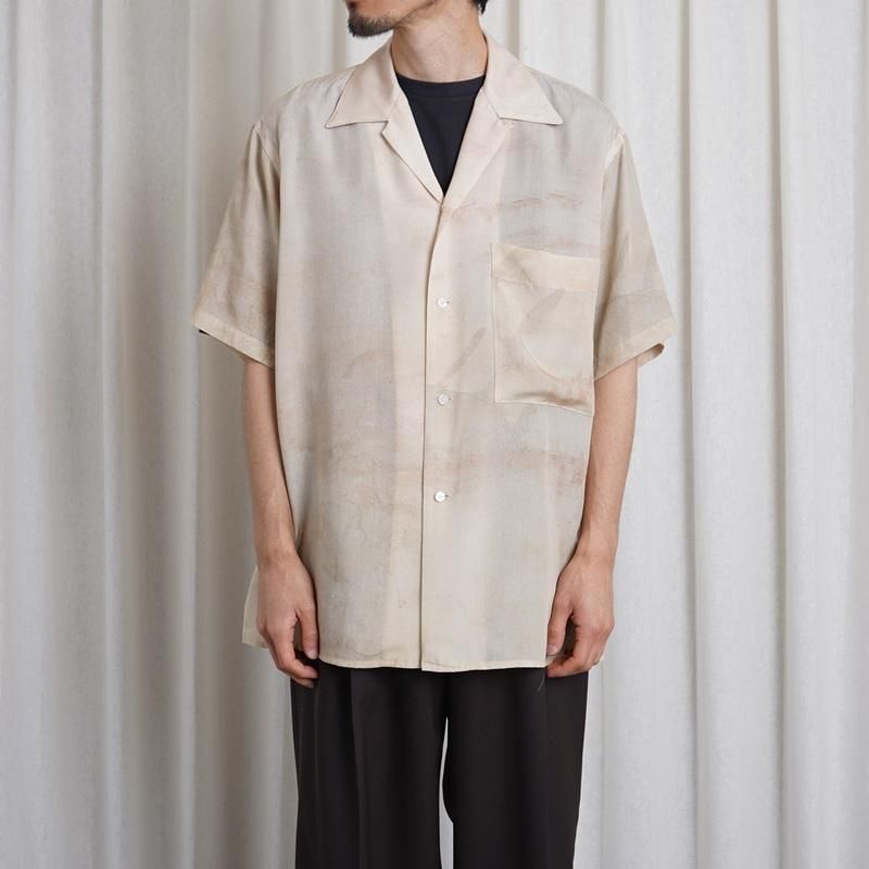 25S/SۡYOKE 衼 LANDSCAPE PRINTED OPEN COLLAR SHIRT / BEIGE