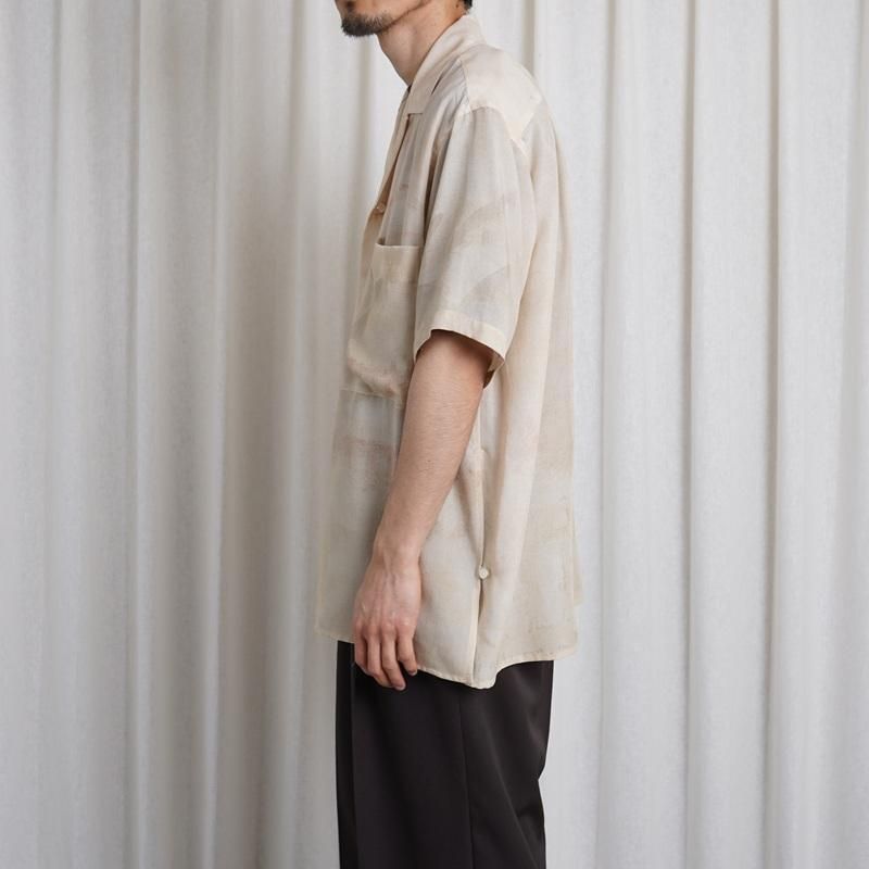 25S/SۡYOKE 衼 LANDSCAPE PRINTED OPEN COLLAR SHIRT / BEIGE