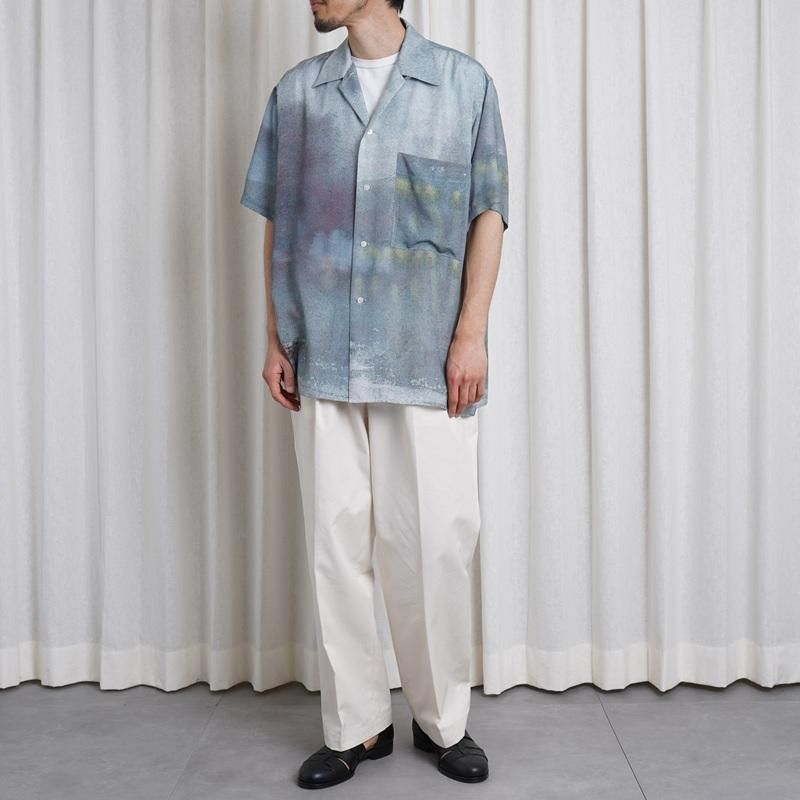 25S/SۡYOKE 衼 LANDSCAPE PRINTED OPEN COLLAR SHIRT / BLUE