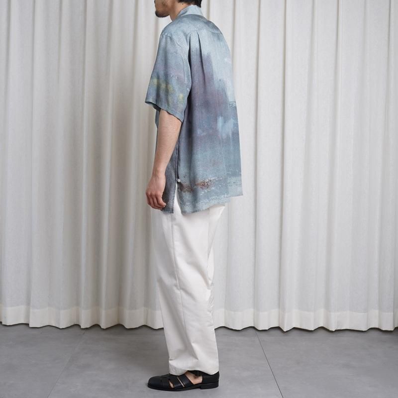 25S/SۡYOKE 衼 LANDSCAPE PRINTED OPEN COLLAR SHIRT / BLUE