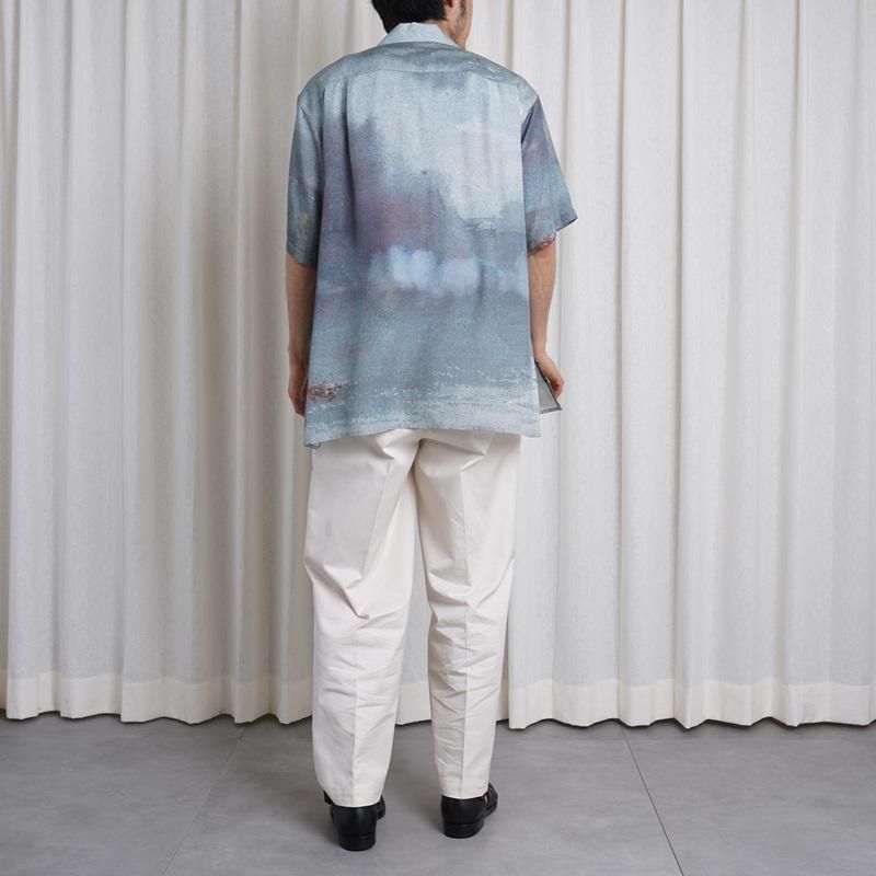 25S/SۡYOKE 衼 LANDSCAPE PRINTED OPEN COLLAR SHIRT / BLUE