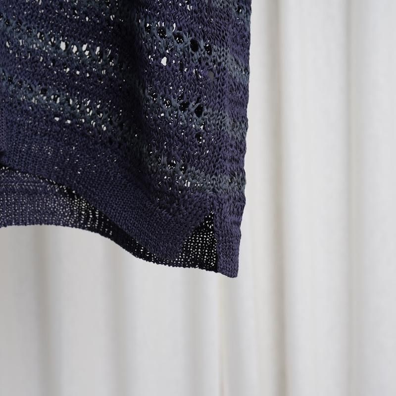 25S/SۡYOKE 衼 BORDER MESH KNIT SKIPPER POLO SHIRT / NAVY