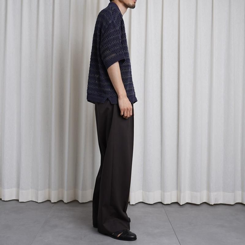 25S/SۡYOKE 衼 BORDER MESH KNIT SKIPPER POLO SHIRT / NAVY