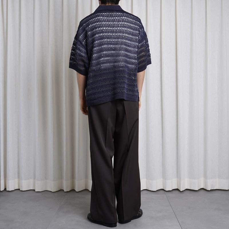 25S/SۡYOKE 衼 BORDER MESH KNIT SKIPPER POLO SHIRT / NAVY