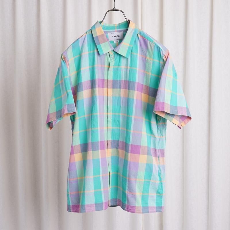 【YAECA ヤエカ】 MADRAS SHIRT SQUARE S/S / GREEN CHECK
