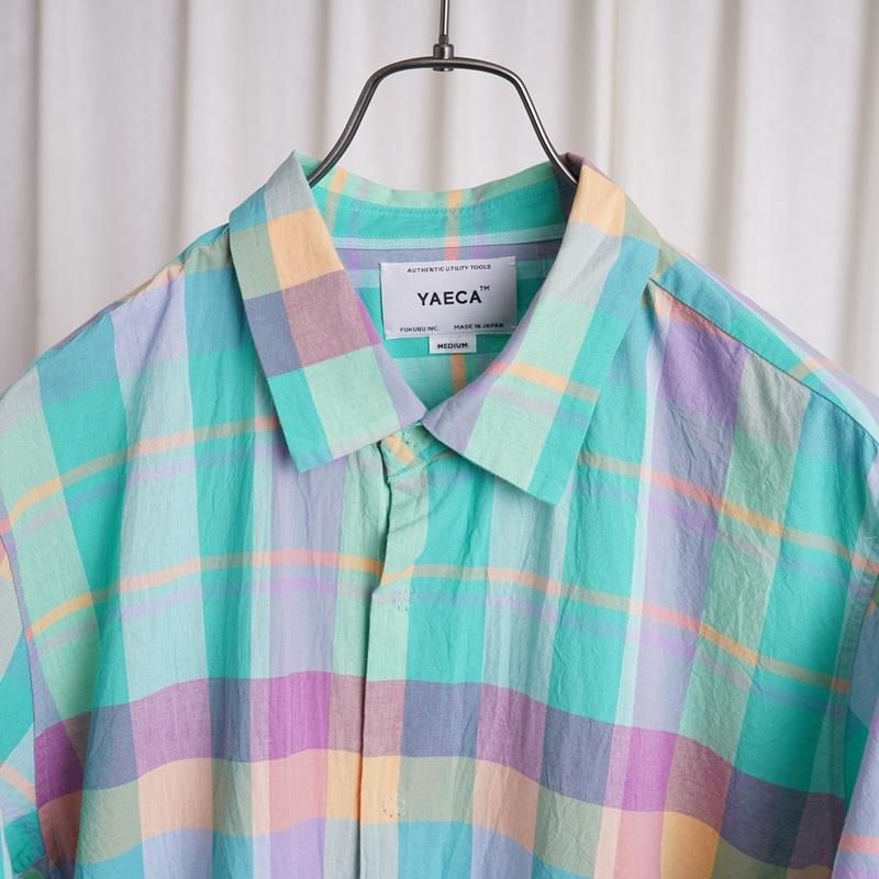 YAECA 䥨 MADRAS SHIRT SQUARE S/S / GREEN CHECK
