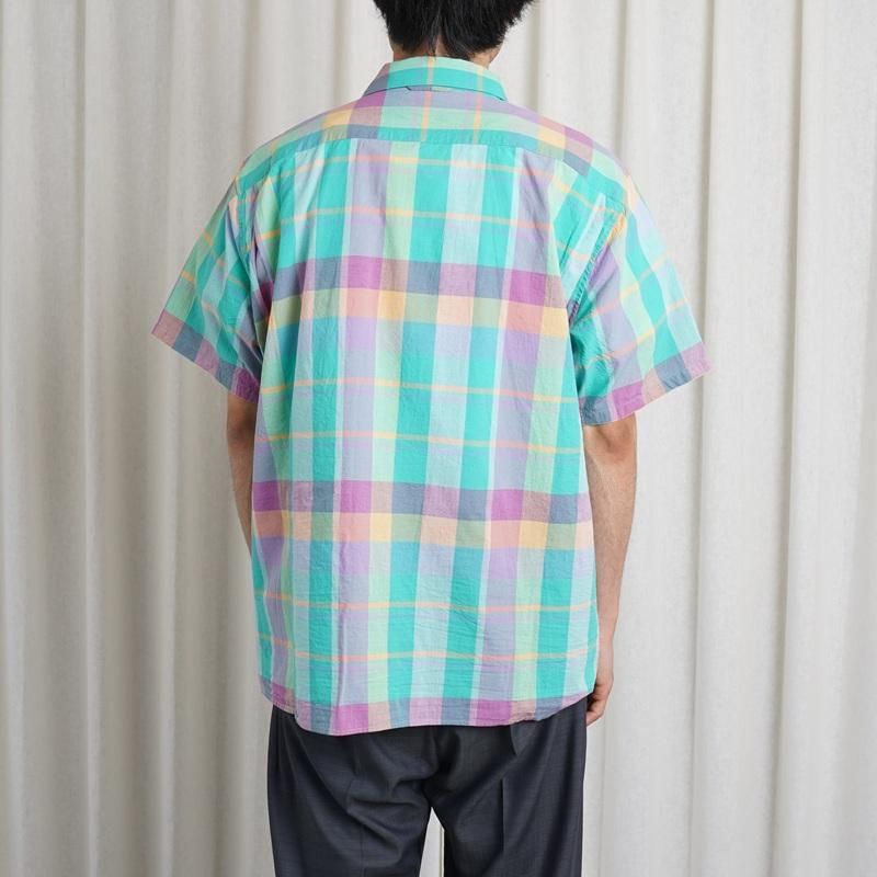YAECA 䥨 MADRAS SHIRT SQUARE S/S / GREEN CHECK
