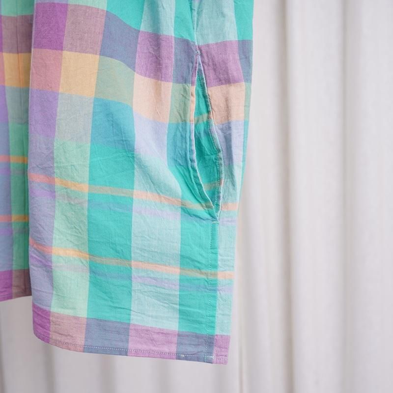 YAECA 䥨 MADRAS SHIRT SQUARE S/S / GREEN CHECK
