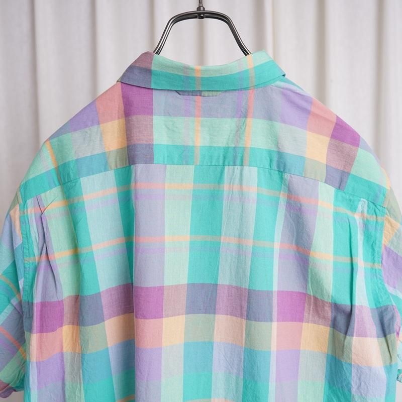 YAECA 䥨 MADRAS SHIRT SQUARE S/S / GREEN CHECK
