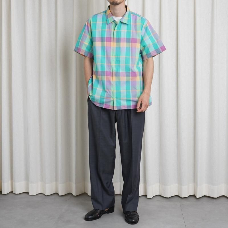 YAECA 䥨 MADRAS SHIRT SQUARE S/S / GREEN CHECK
