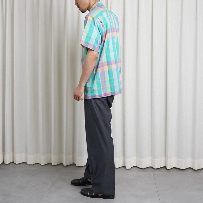 YAECA 䥨 MADRAS SHIRT SQUARE S/S / GREEN CHECK
