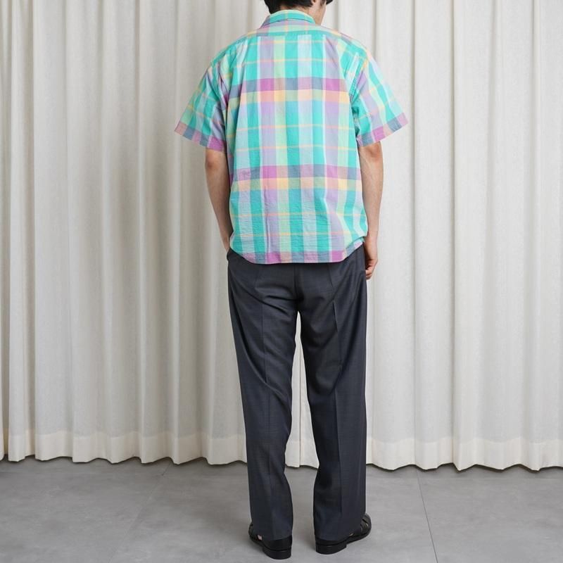 YAECA 䥨 MADRAS SHIRT SQUARE S/S / GREEN CHECK

