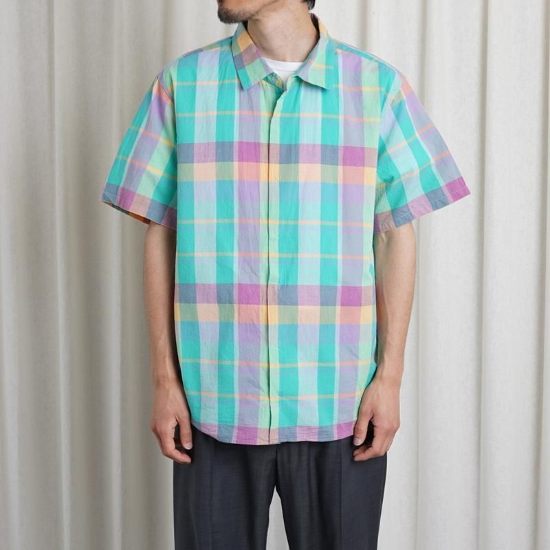 YAECA 䥨 MADRAS SHIRT SQUARE S/S / GREEN CHECK
