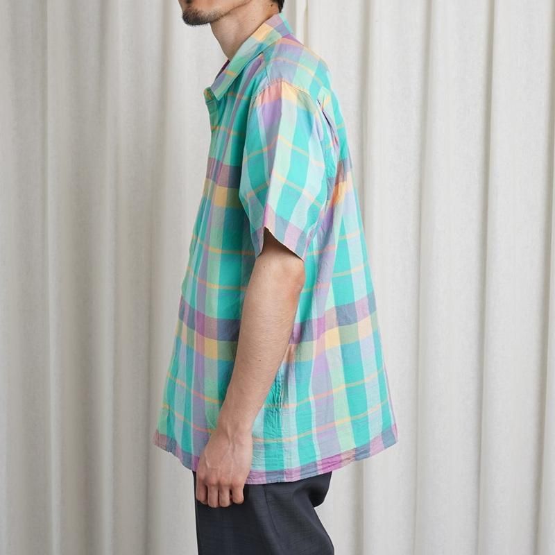 YAECA 䥨 MADRAS SHIRT SQUARE S/S / GREEN CHECK
