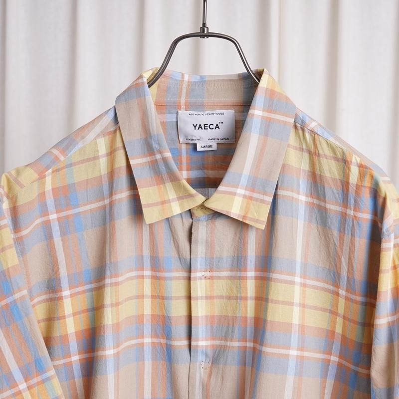 YAECA 䥨 MADRAS SHIRT SQUARE S/S / BEIGE CHECK
