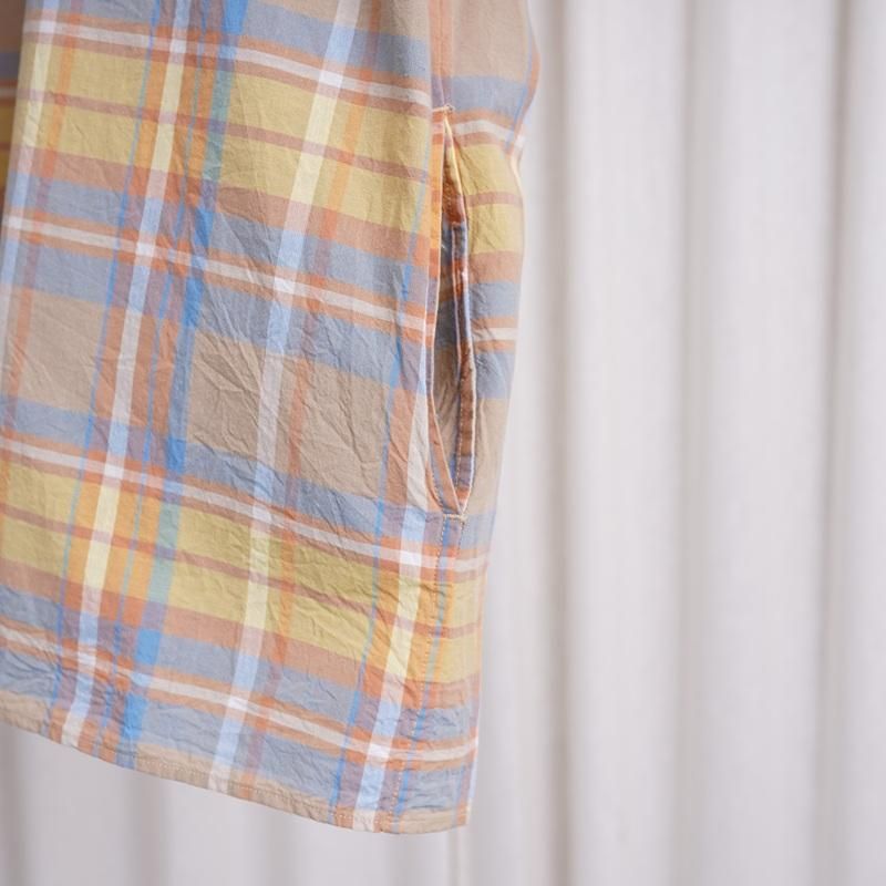 YAECA 䥨 MADRAS SHIRT SQUARE S/S / BEIGE CHECK
