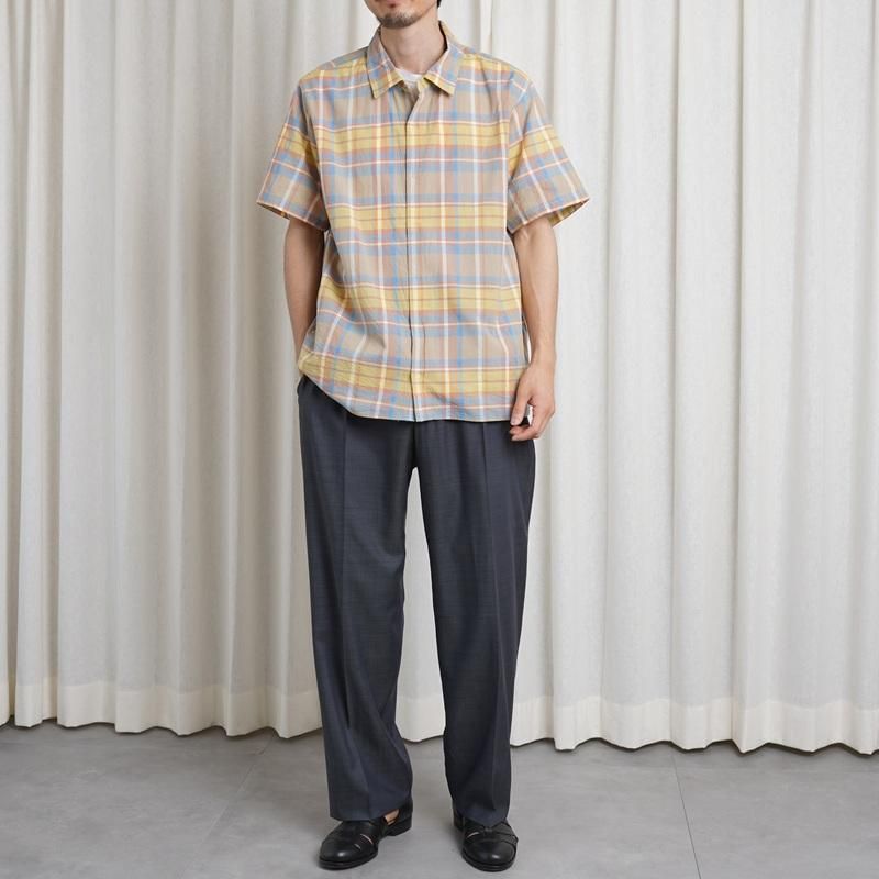 YAECA 䥨 MADRAS SHIRT SQUARE S/S / BEIGE CHECK
