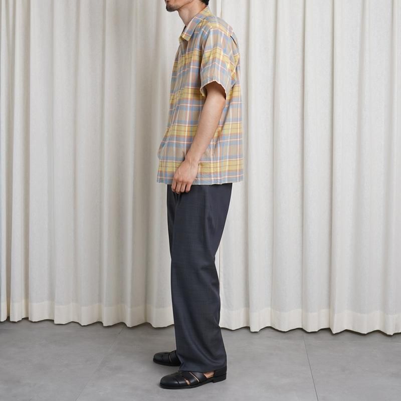 YAECA 䥨 MADRAS SHIRT SQUARE S/S / BEIGE CHECK
