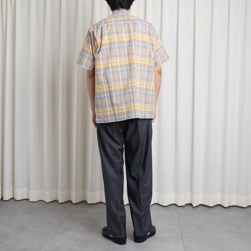 YAECA 䥨 MADRAS SHIRT SQUARE S/S / BEIGE CHECK
