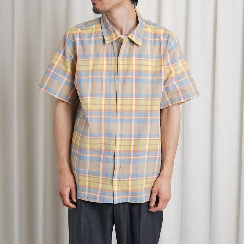 YAECA 䥨 MADRAS SHIRT SQUARE S/S / BEIGE CHECK

