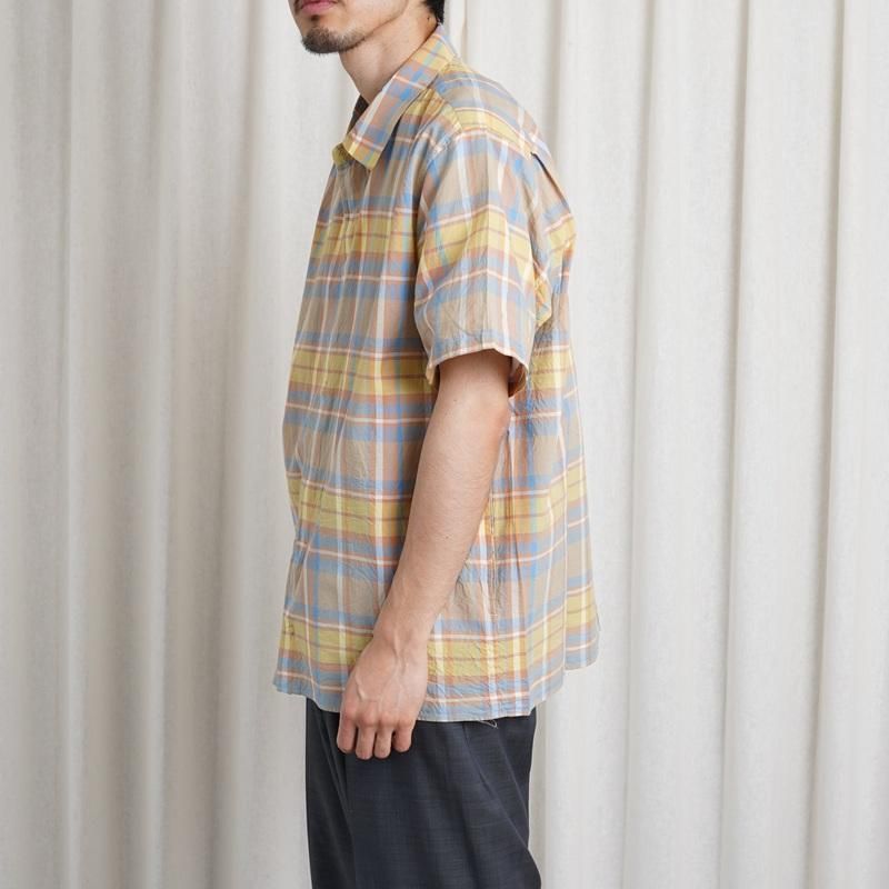 YAECA 䥨 MADRAS SHIRT SQUARE S/S / BEIGE CHECK
