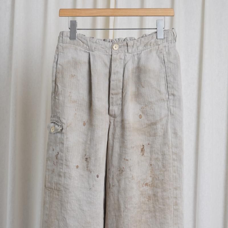 25A/Wۡssstein 奿 HEAVY LINEN HERRINGBONE WIDE EASY TROUSERS / NATURAL