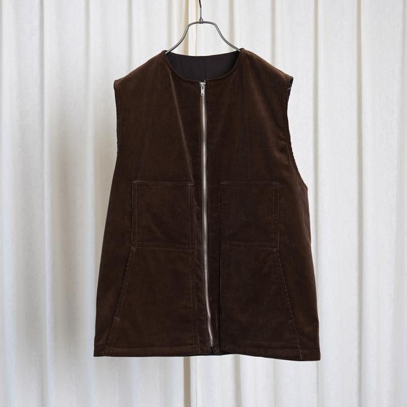 【25A/W】 【BISOWN ビソウン】 CORDUROY × WO/CA REVERSIBLE VEST / BROWN