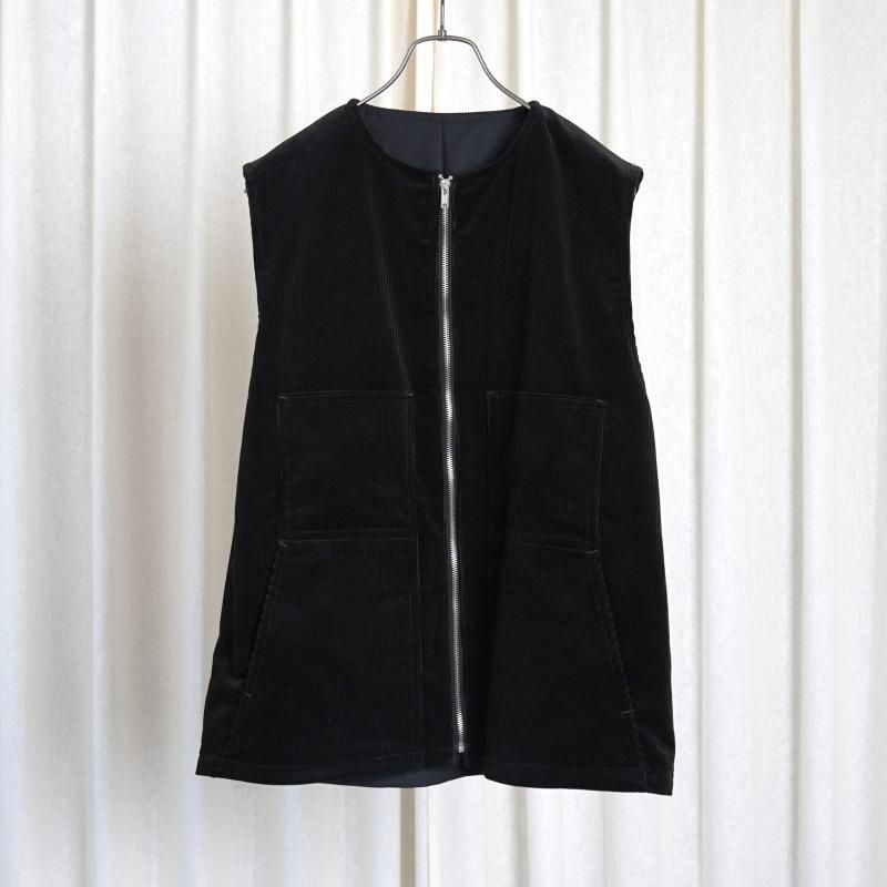 【25A/W】 【BISOWN ビソウン】 CORDUROY × WO/CA REVERSIBLE VEST / BLACK