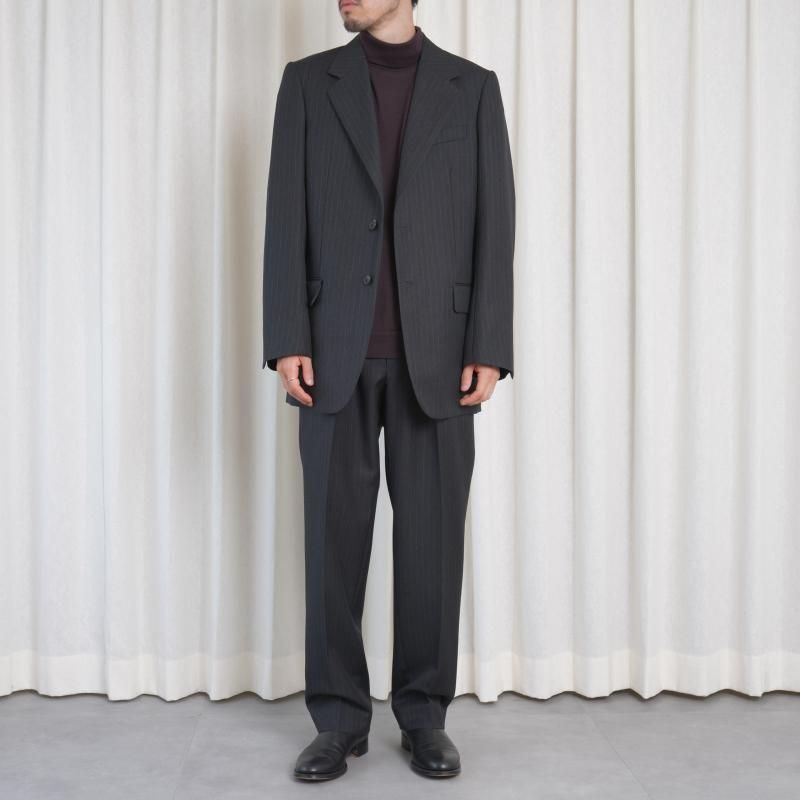 25A/W AURALEE ꡼ BLUEFACED WOOL TWO-TUCK SLACKS	 / CHARCOAL NAVY STRIPE