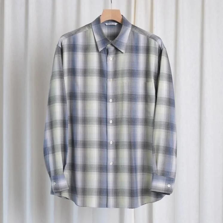 25A/WۡAURALEE ꡼ SUPER LIGHT WOOL CHECK SHIRT / BLUE GREEN CHECK