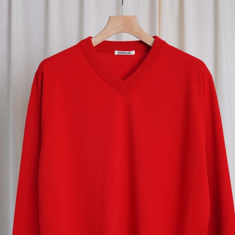 25A/WۡAURALEE ꡼ HIGH TWIST WOOL KNIT V-NECK P/O / RED