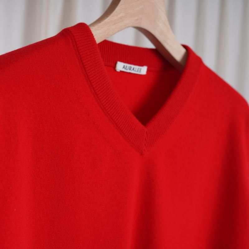 25AW HIGH TWIST WOOL KNIT VーNECK P/O RED