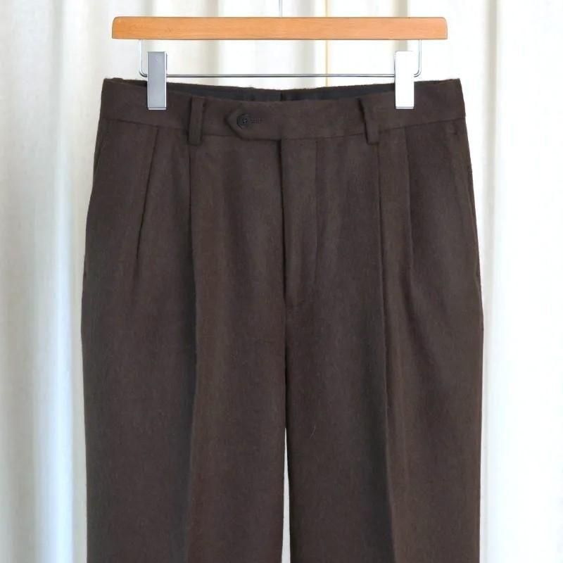 25A/W AURALEE ꡼ BABY CAMEL FLANNEL TWO-TUCK SLACKS
 / DARK BROWN