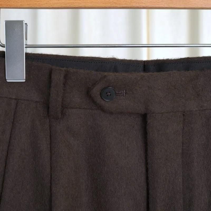 25A/W AURALEE ꡼ BABY CAMEL FLANNEL TWO-TUCK SLACKS
 / DARK BROWN