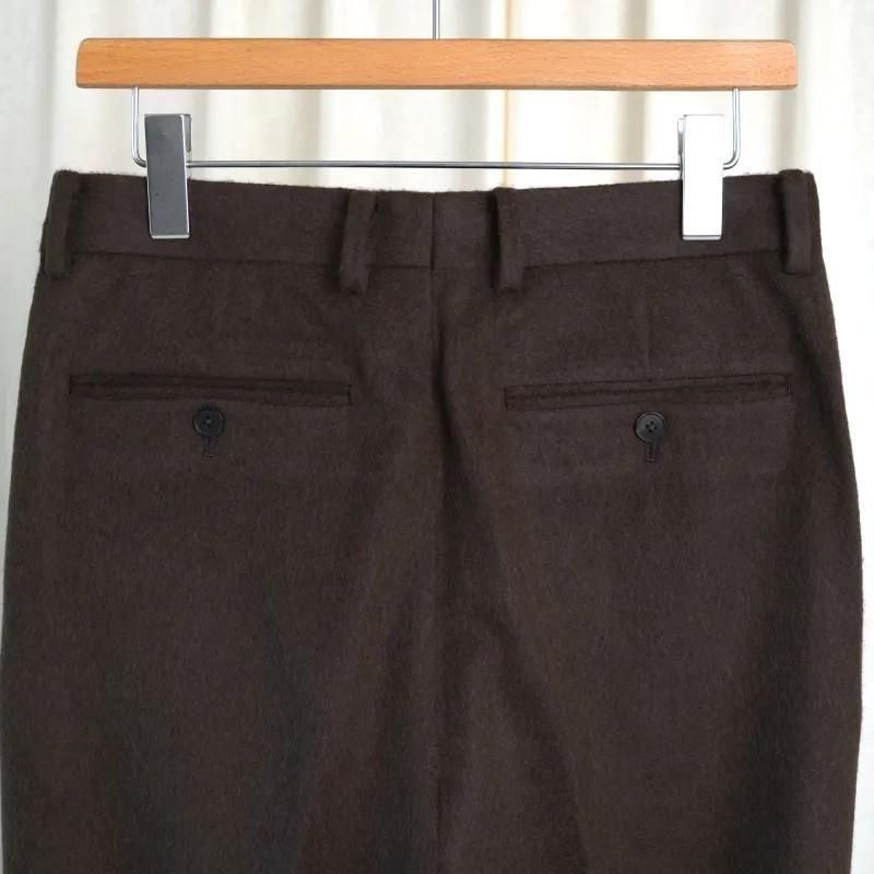 25A/W AURALEE ꡼ BABY CAMEL FLANNEL TWO-TUCK SLACKS
 / DARK BROWN