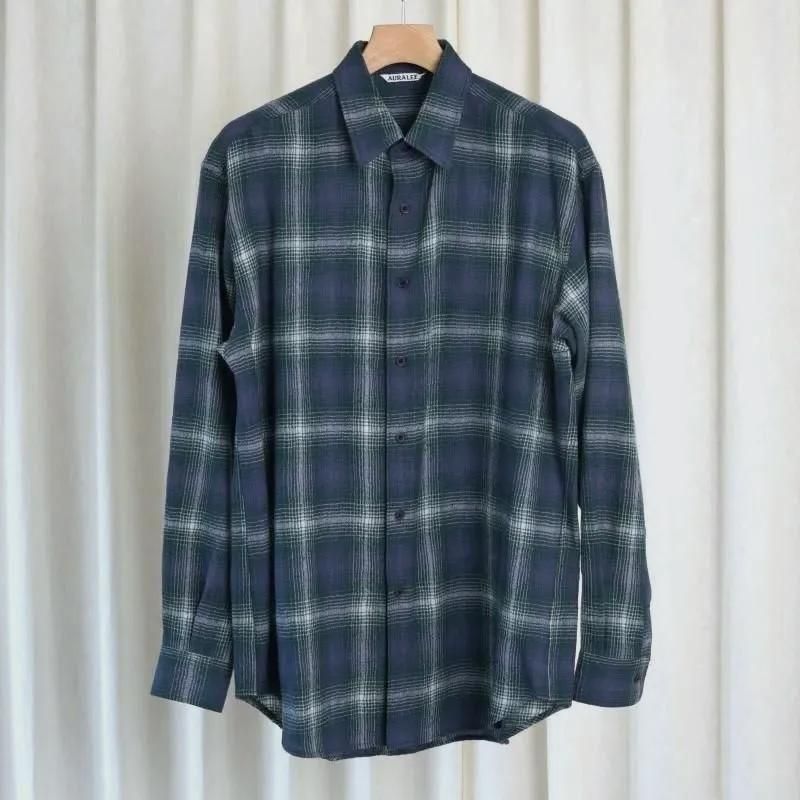 25A/WۡAURALEE ꡼ AIRY WOOL CHECK SHIRT / FOREST GREENNAVY
