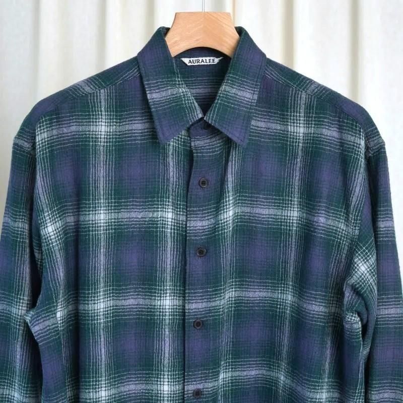 25A/WۡAURALEE ꡼ AIRY WOOL CHECK SHIRT / FOREST GREENNAVY
