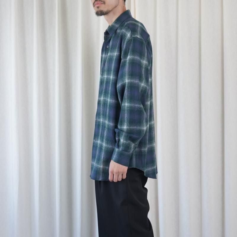 25A/WۡAURALEE ꡼ AIRY WOOL CHECK SHIRT / FOREST GREENNAVY
