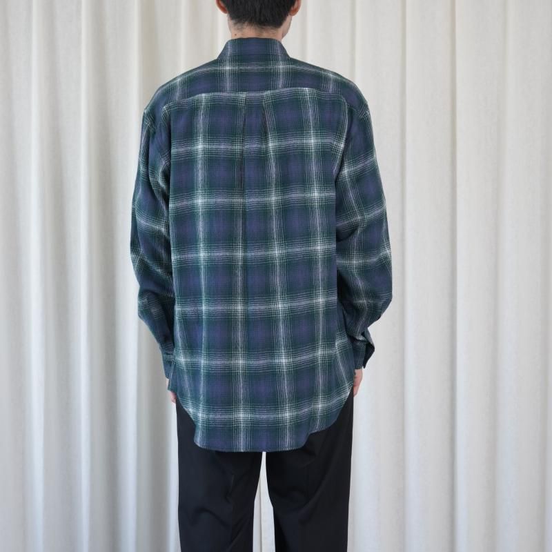 25A/WۡAURALEE ꡼ AIRY WOOL CHECK SHIRT / FOREST GREENNAVY
