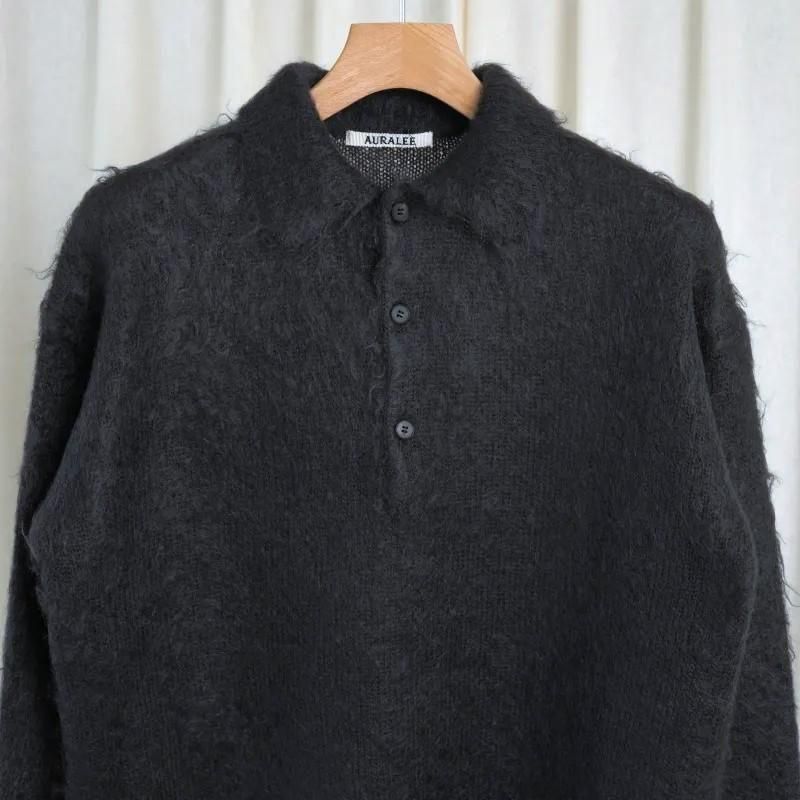 25A/WۡAURALEE ꡼ BRUSHED SUPER KID MOHAIR KNIT POLO / INK BLACK
