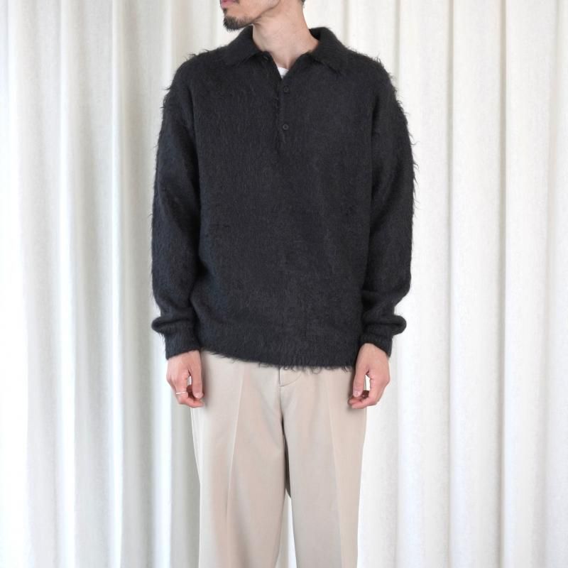 25A/WۡAURALEE ꡼ BRUSHED SUPER KID MOHAIR KNIT POLO / INK BLACK

