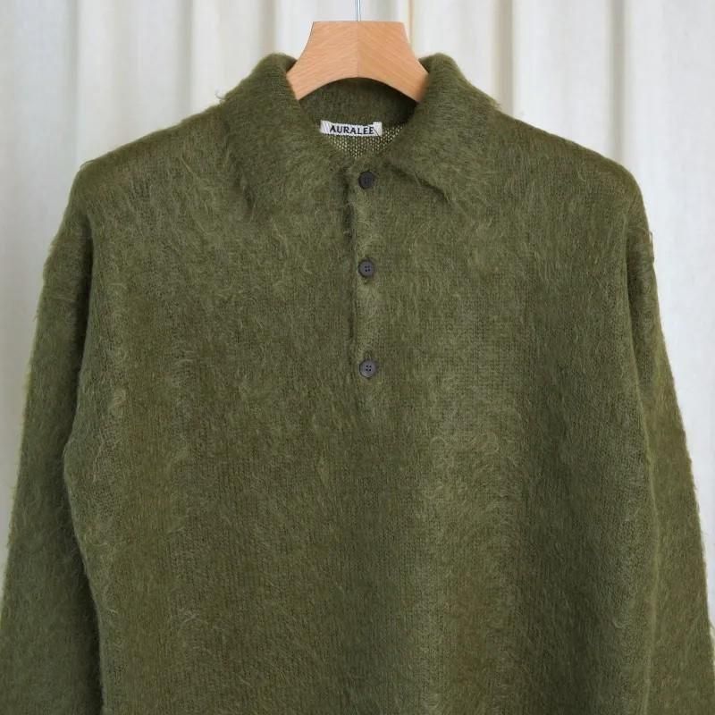 25A/WۡAURALEE ꡼ BRUSHED SUPER KID MOHAIR KNIT POLO / OLIVE
