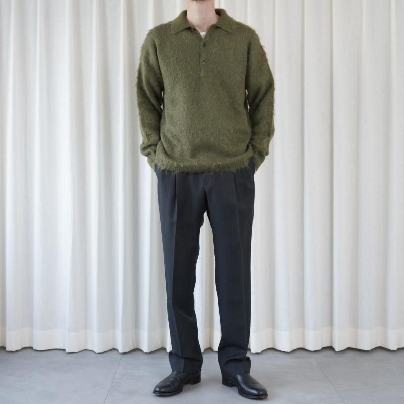 25A/WۡAURALEE ꡼ BRUSHED SUPER KID MOHAIR KNIT POLO / OLIVE
