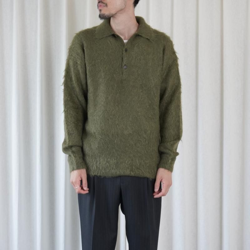 25A/WۡAURALEE ꡼ BRUSHED SUPER KID MOHAIR KNIT POLO / OLIVE
