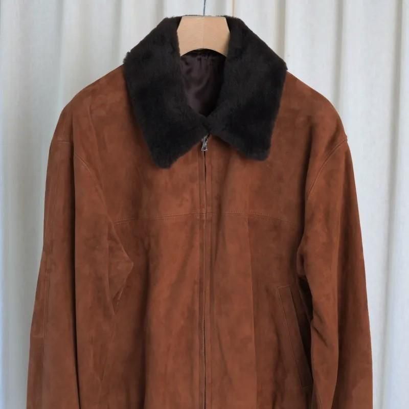 25A/WۡAURALEE ꡼ GOAT SUEDE ZIP BLOUSON / DARK BROWN